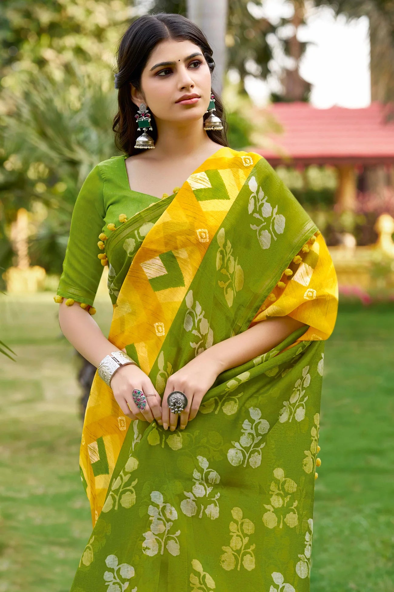 Yellow Floral Print Saree in Lightweight Pure Mul Cotton